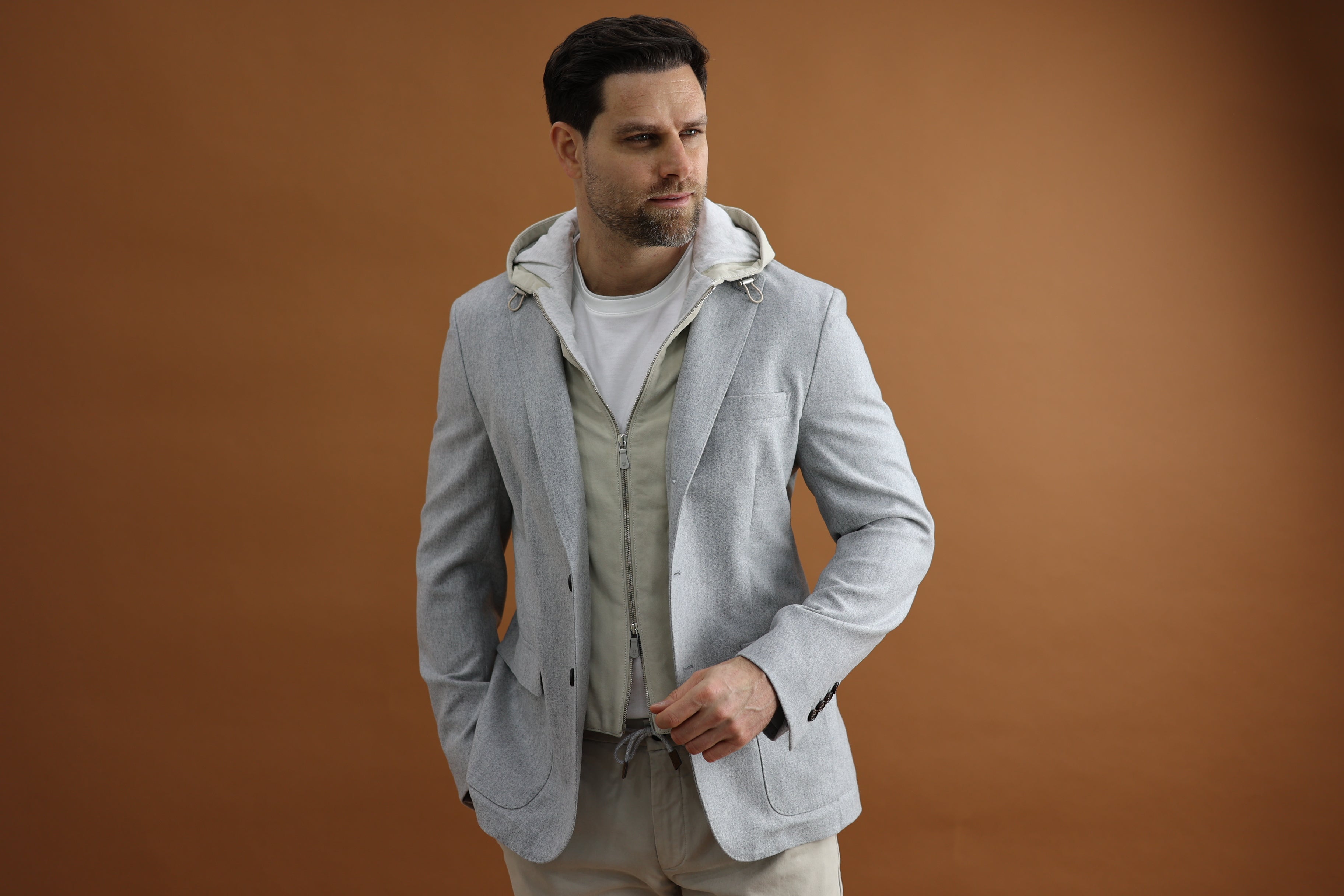 Eleventy Milano mens casual jacket with suede detachable hoodie