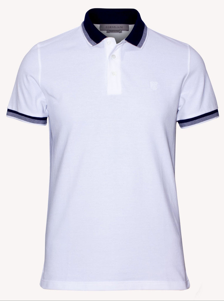 Corneliani White Embroidered with logo Polo T- shirt